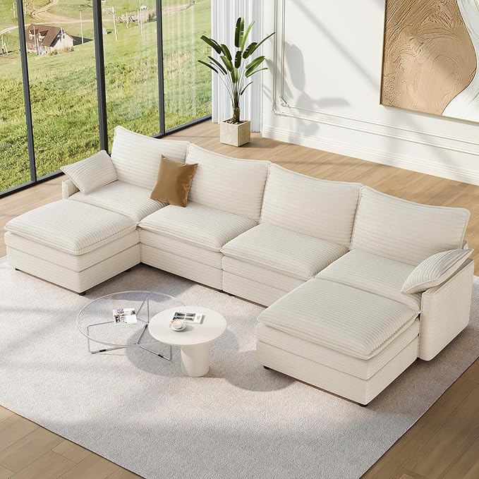Vesgantti 142" U Shaped Sectional Couch, Comfy Cloud Modular Sectional Sofa