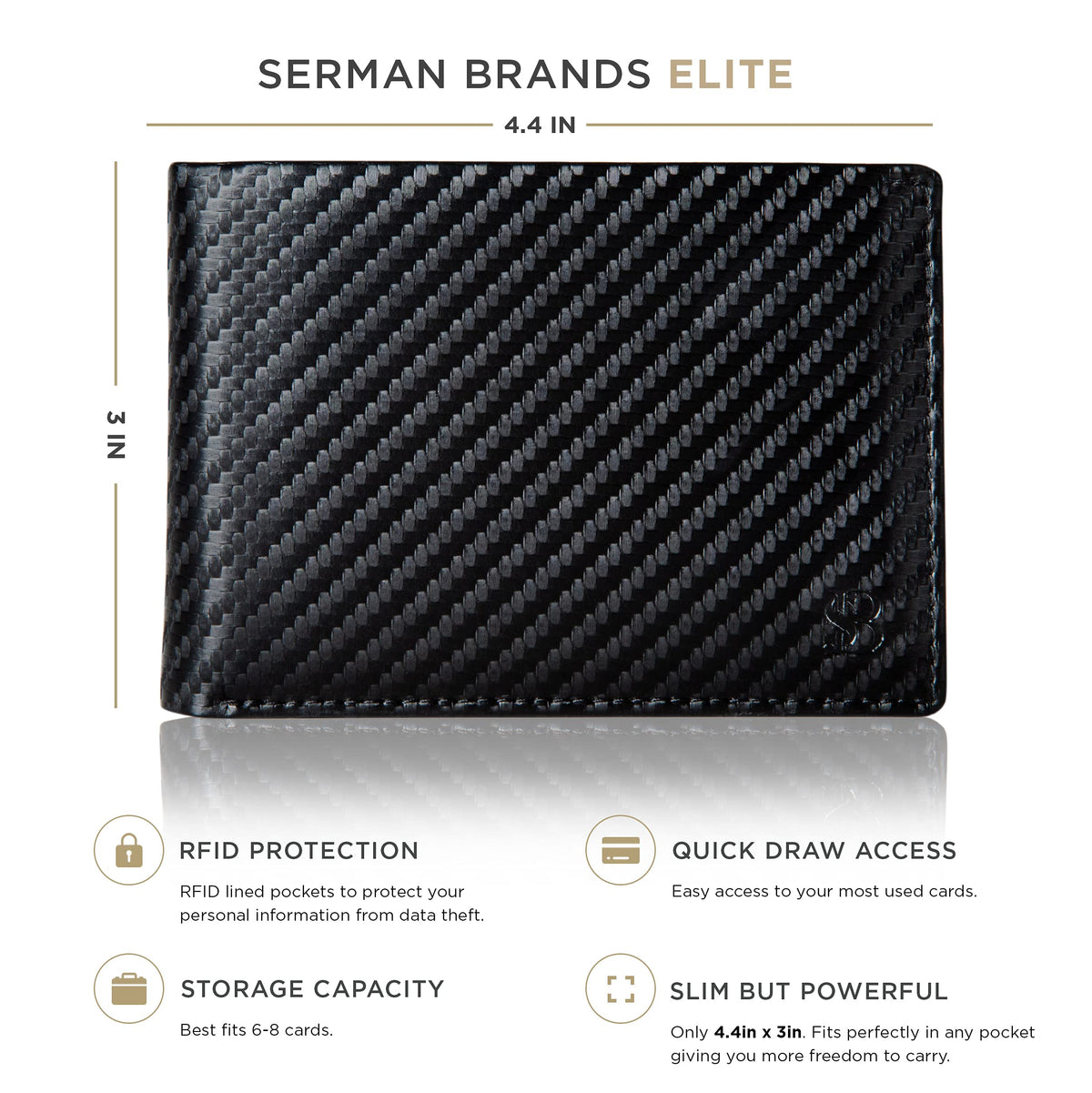 SERMAN BRANDS Mens Slim Bifold Wallet RFID Blocking Minimalist Front Pocket Full Grain Leather Wallets for Men - Thin & Stylish (Modern Black Elite)