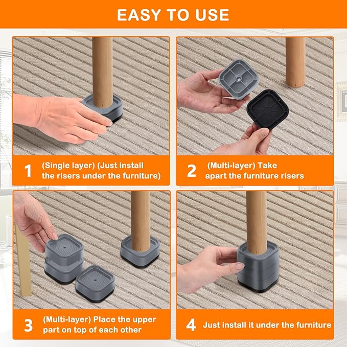 shouwuhho 4 Pack Furniture Risers Adjustable Bed Risers Heavy Duty Lifts Height
