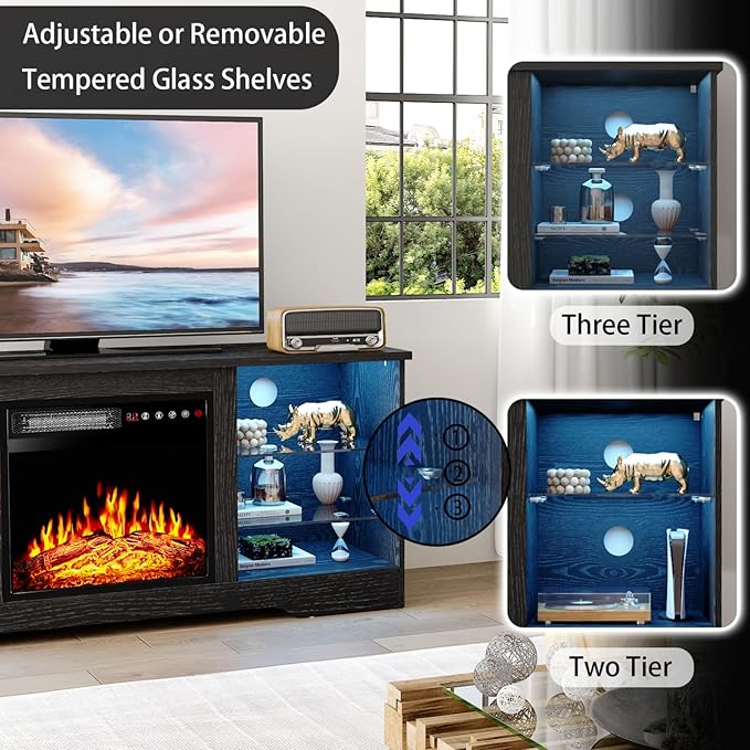 PRETZI Fireplace TV Stand with 18" Fireplace Up to 65" TVs, TV Media Console