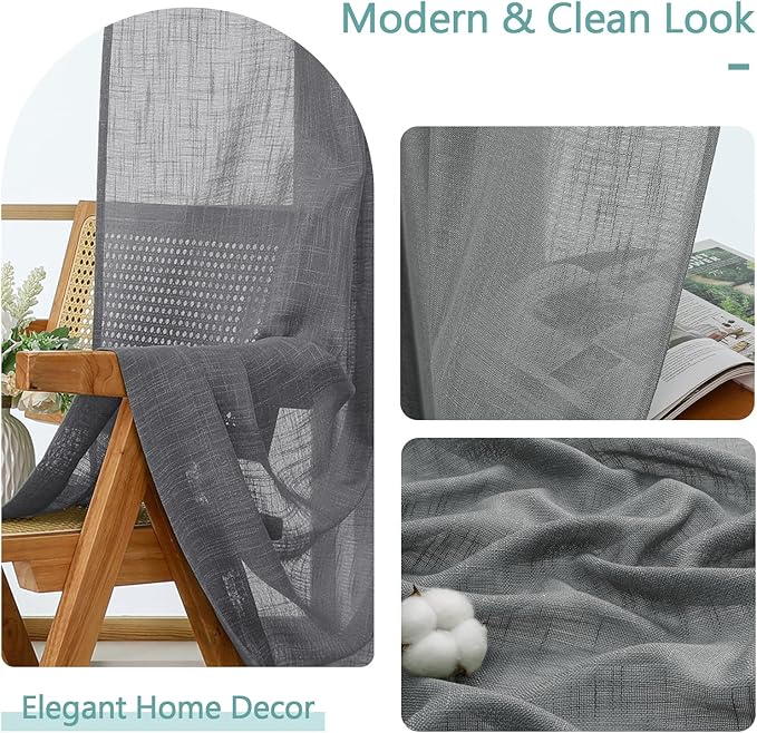 Chyhomenyc Extra Long Charcoal Grey Semi Sheer Curtains 120 Inches Long 2 Panels
