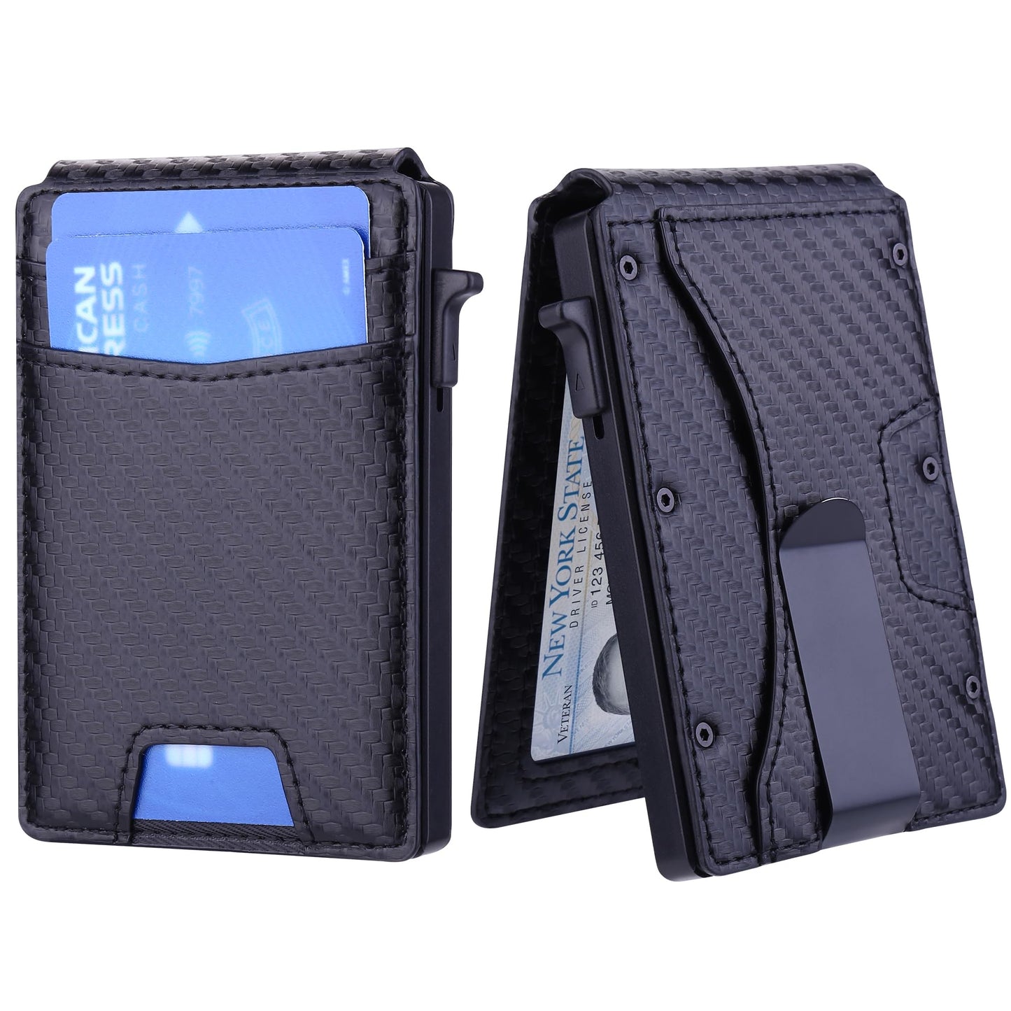 GAJOFO Slim Wallet for Men - Minimalist Mens Wallet with Money Clip，Slim Compact Wallet with Money Clip & ID Window,Pop Up Card Wallet, Metal Aluminum Credit Card Holder Bifold Wallet (black)