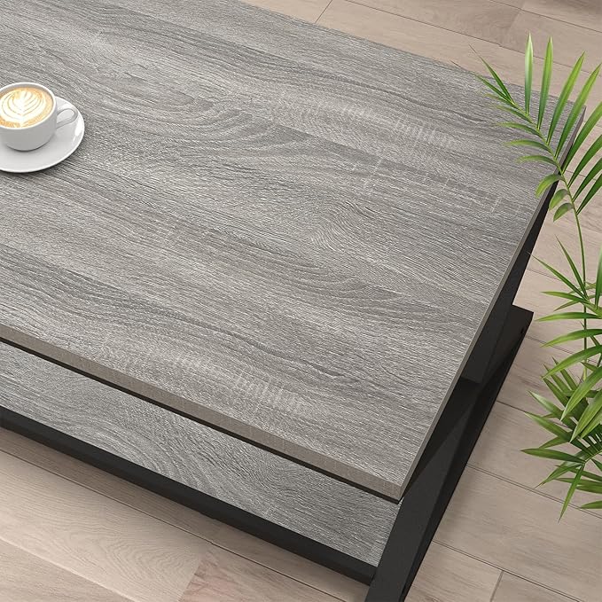 HSH Rustic Grey Coffee Table, Modern Minimalist Living Room Table