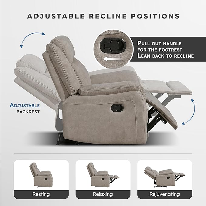 Lexicon Manual Recliner Chair, Polished Microfiber Reclining Sofa Chair