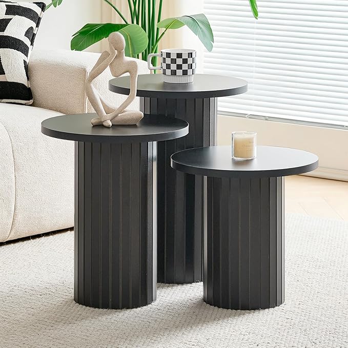 Round Nesting Coffee Table Set of 3 Mid Century Modern Wood Round Coffee Tables