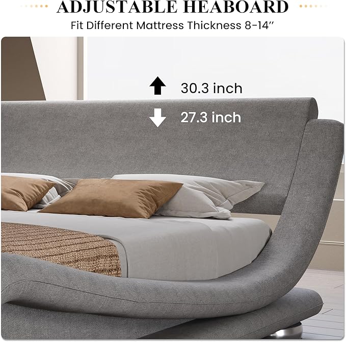 SHA CERLIN Queen Size Upholstered Bed Frame, Deluxe Low Profile Sleigh Bed