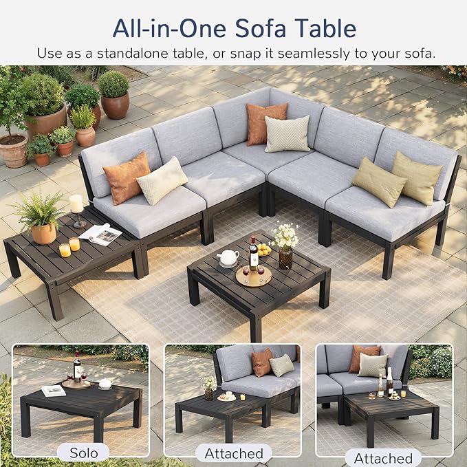Stoog 6-Piece Patio Sectional Sofa Set, Modular Outdoor Furniture Set