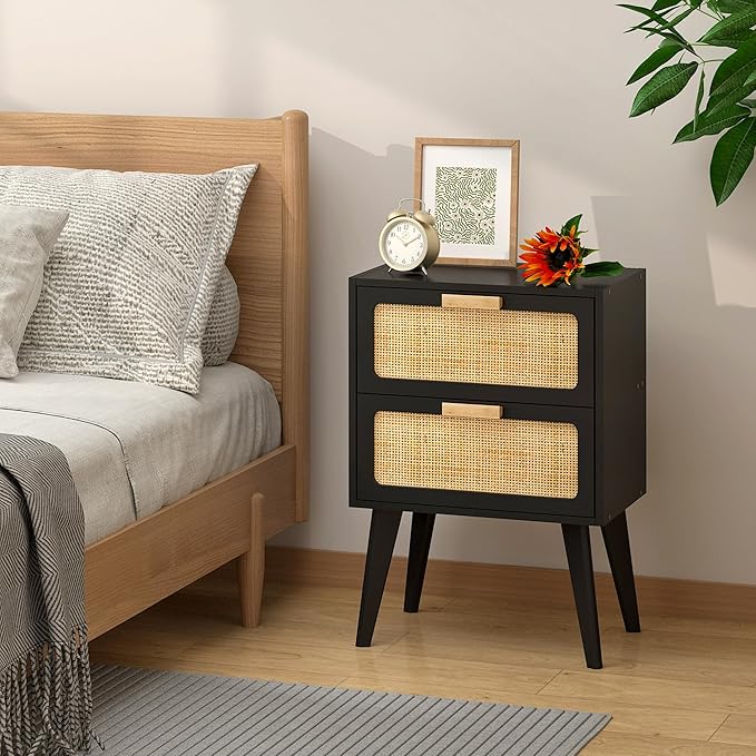 YAUKOMEL Black Nightstand, Wood End Table, Side Table