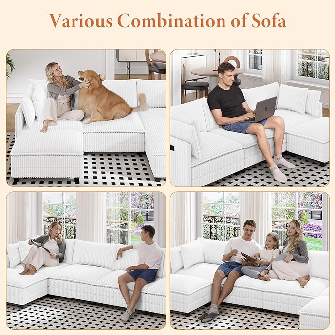 Vesgantti 143" L Shaped Modular Sectional Sofa, Comfy Corduroy Upholstered