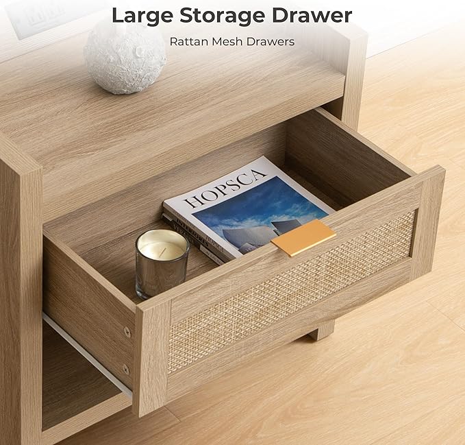 SICOTAS Rattan Nightstand End Table