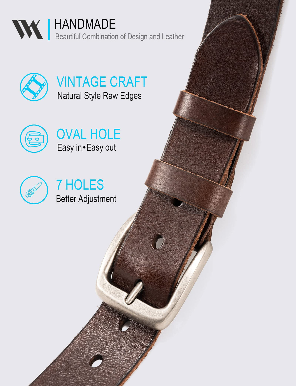 WOLFANT Leather Belt for Men,100% Italian Full Grain Real Solid Leather