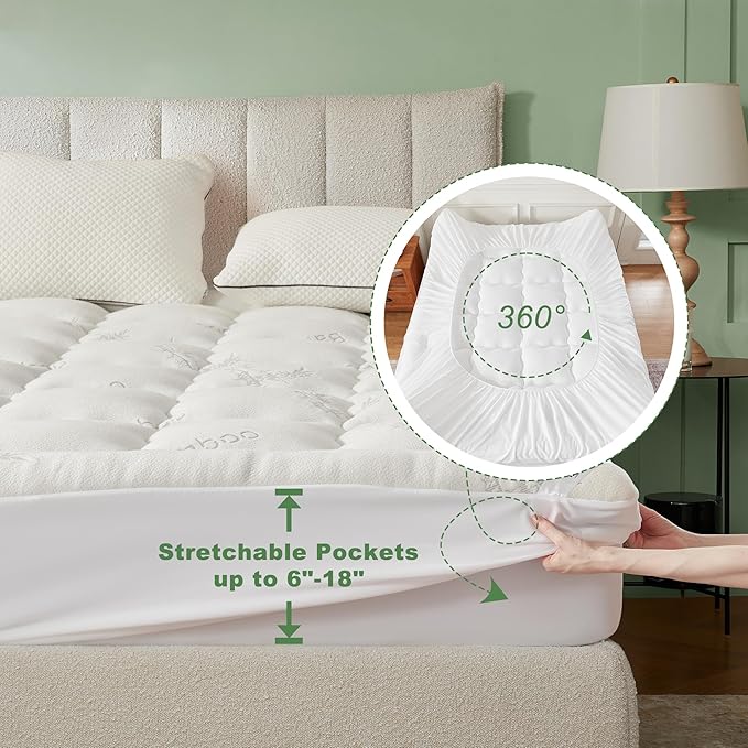 BEDLORE California King Mattress Topper Viscose Derived from Bamboo, Thick
