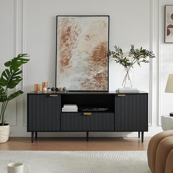 Okvnbjk Black TV Stand for 65 Inch TV, TV Consoles for Living Room, TV Stand
