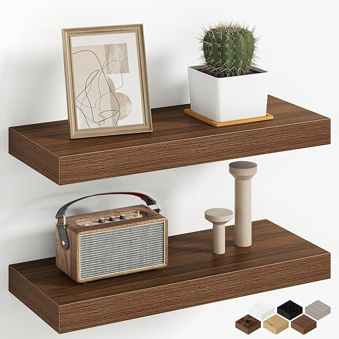 Fun Memories 16 Inch Floating Shelves Wall-Mounted, Engineered Wood Wall Shelves