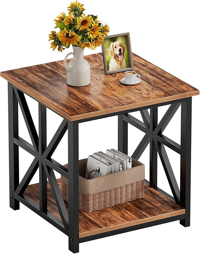 GreenForest End Table with 2-Tier Storage Shelf, 19.7 inch Side Table
