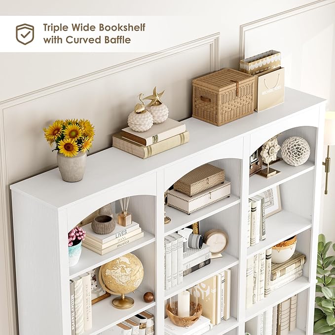 FACBOTALL 71" Triple Wide Bookshelf, 6 Tier Bookcase, Large White Bookshelf