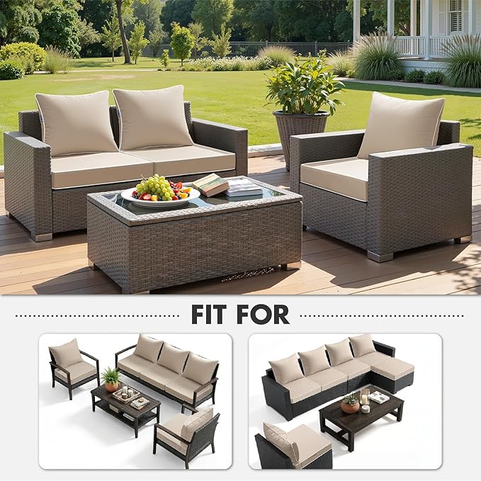 MIULEE Beige Outdoor Seat Cushion 24x24 Inch Waterproof & 3 Year Fade Resistant