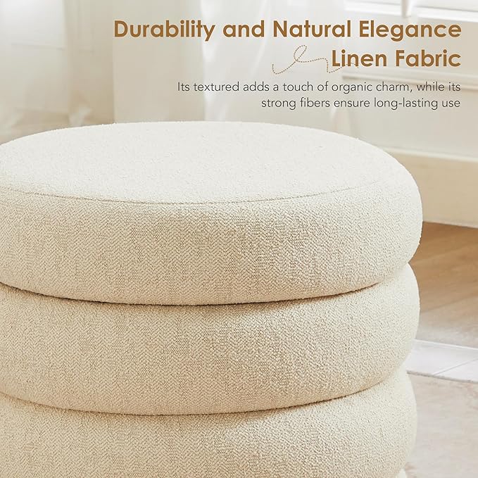 Flouki 19.5" Storage Ottoman Round, Vanity Stools