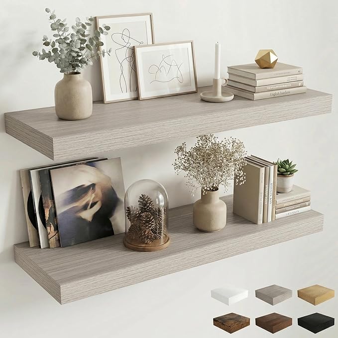 Dreamland Floating Shelves for Wall, 2 Pack Rustic Wooden Wall Shelves