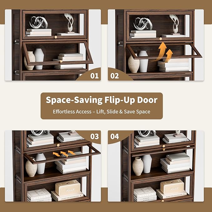 Display Cabinet with Acrylic Glass Doors, 3-Tiers Curio Cabinet with LED
