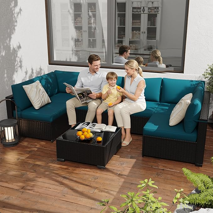 KIGOTY 7-Piece Patio Furniture Set, All-Weather PE Rattan Outdoor Sectional Sofa