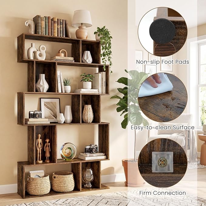 Giantex 5-Tier Bookshelves Set of 2, 10-Cube Geometric Bookcase