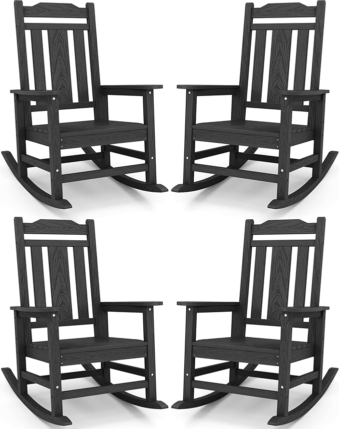 SERWALL Oversized Rocking Chair, HDPE Outdoor Rocking Chairs Set of 4, Patio