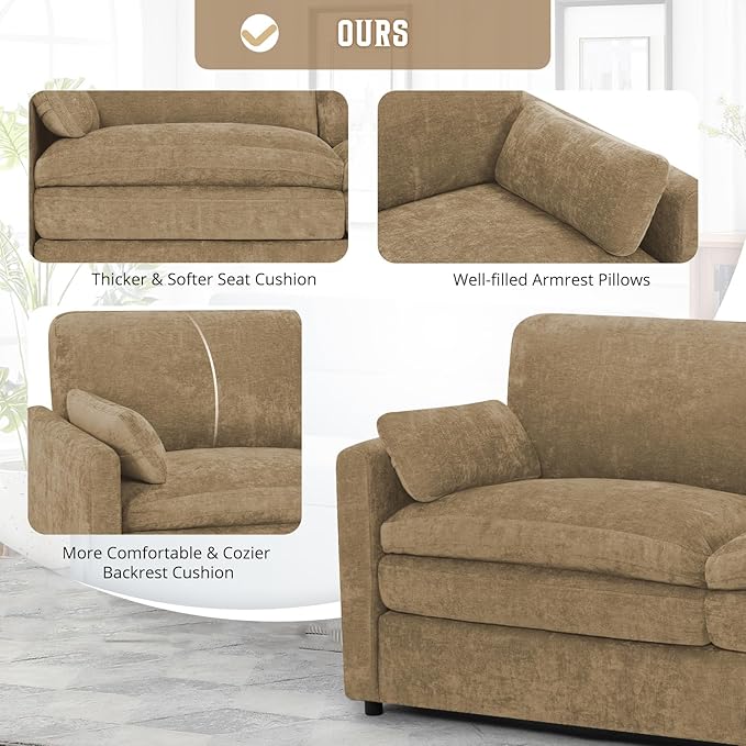 Comfy Chenille Sofa Set with Well-Filled Pillows, Modern 3 Seater and Loveseat
