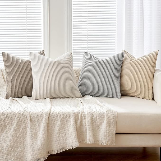 MIULEE Boho Farmhouse Throw Pillow Covers 18x18 Inch Set of 4 Neutral Tan