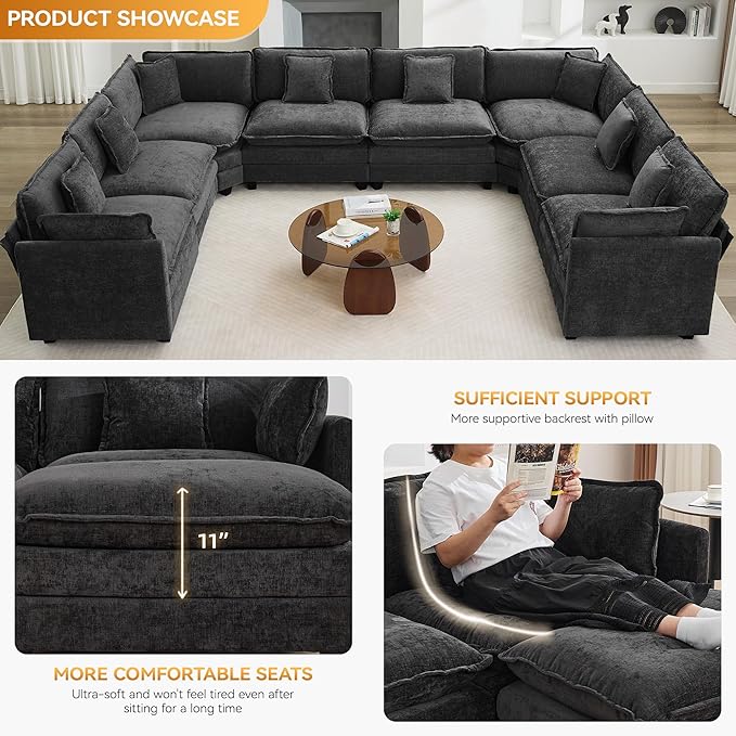 147'' Oversized U Shaped Cloud Sectional Sofa, Chenille Deep Seat Couches