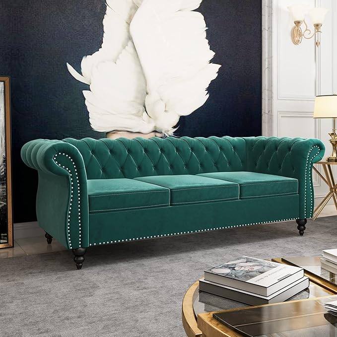 2 Piece Living Room Set, Velvet Chesterfield Sofa Couch Chair