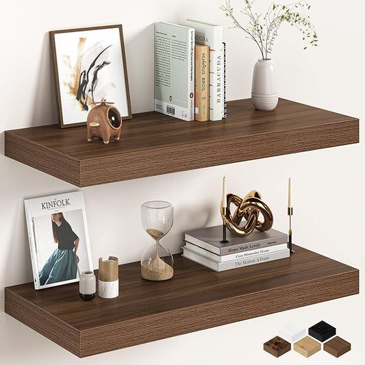 30Inch Walnut Floating Shelves for Wall, 12 Inch Deep Shelves for Bedroom