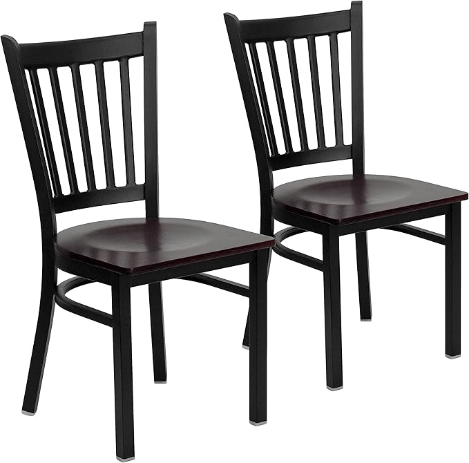 Flash Furniture 2 Pk. HERCULES Series Black Vertical Back Metal Restaurant Chair