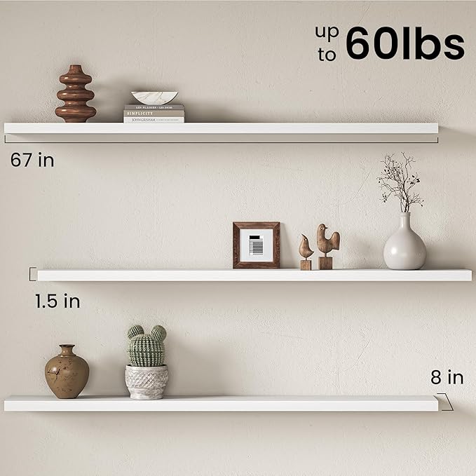 Fun Memories 67Inch Long Floating Shelves, 8 Inch Deep Shelves