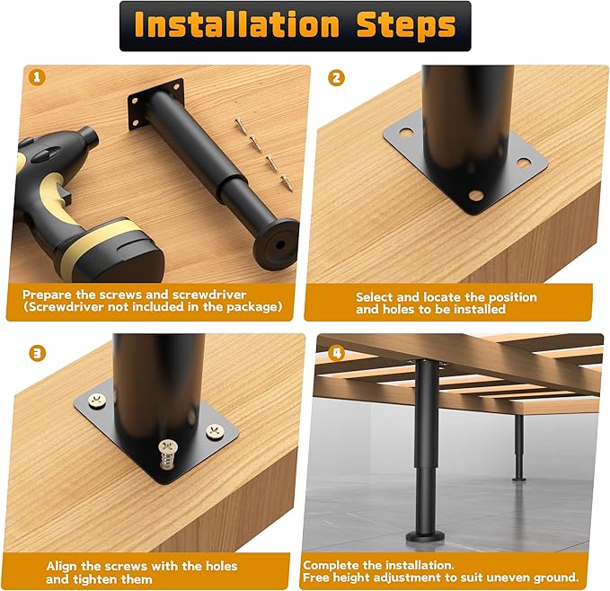 Wlrrcwdttc 8 Pcs Metal Adjustable Furniture Legs 3.15-4.72 inch, Adjustable