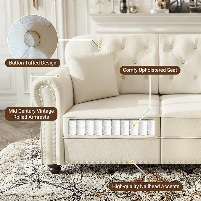 KEIKI 41" Velvet Chesterfield Sofa