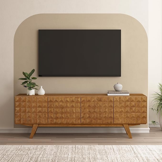 NTC Sapa Mid-Century Modern Solid Wood TV Stand 4-Door Media Console
