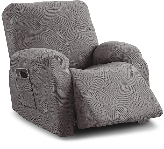 Recliner Chair Covers, 4-Piece Stretch Geometric Strokes Jacquard Reclining