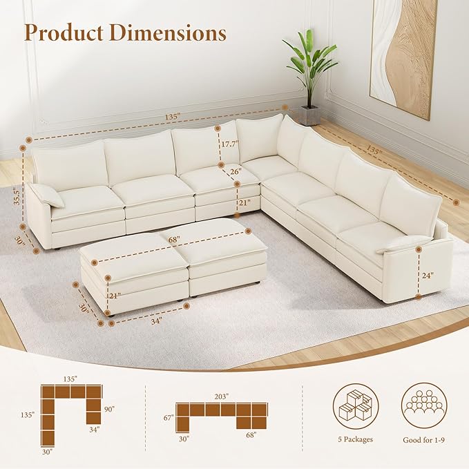 Vesgantti Large Modular Sectional Sofa, Big Comfy Cloud Couch