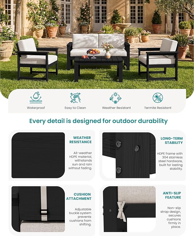 SERWALL 5 Pieces HDPE Outdoor Conversation Sofa Set