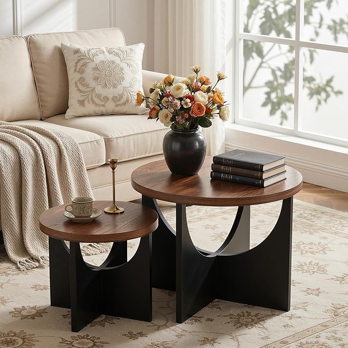 LIKIMIO Nesting Coffee Tables Set of 2, 23.6" Small Round Side Tables