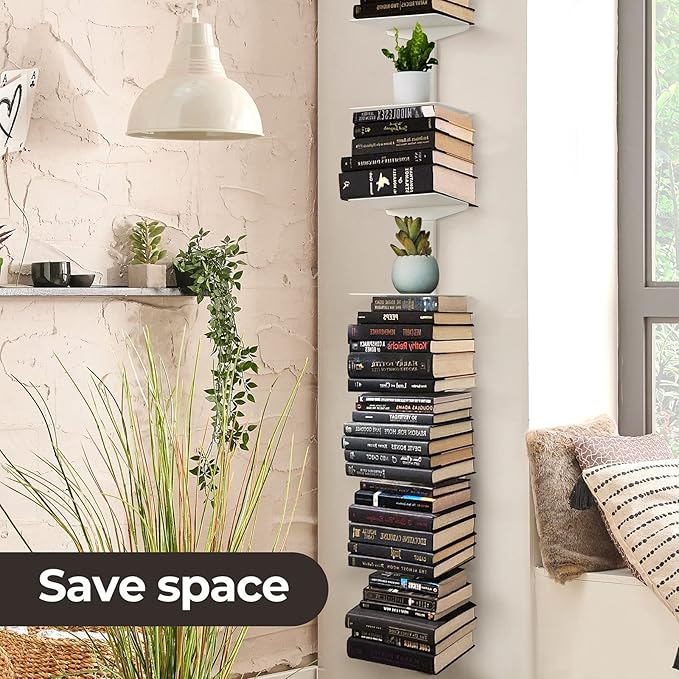 Floating Book Shelves for Wall, 8 Tier Invisible Floating Bookshelf, Vertical