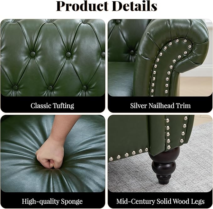 LEVNARY Chesterfield Loveseat, 2 Seater Tufted Couch