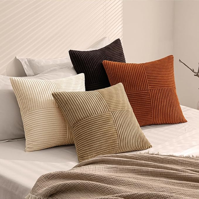 MIULEE Brown Beige Throw Pillow Covers 20x20 Inch Set of 4 Boho Farmhouse