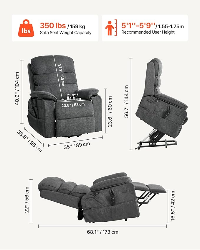 VEVOR Power Lift Recliner Chair, Dual Motor Lift Chair