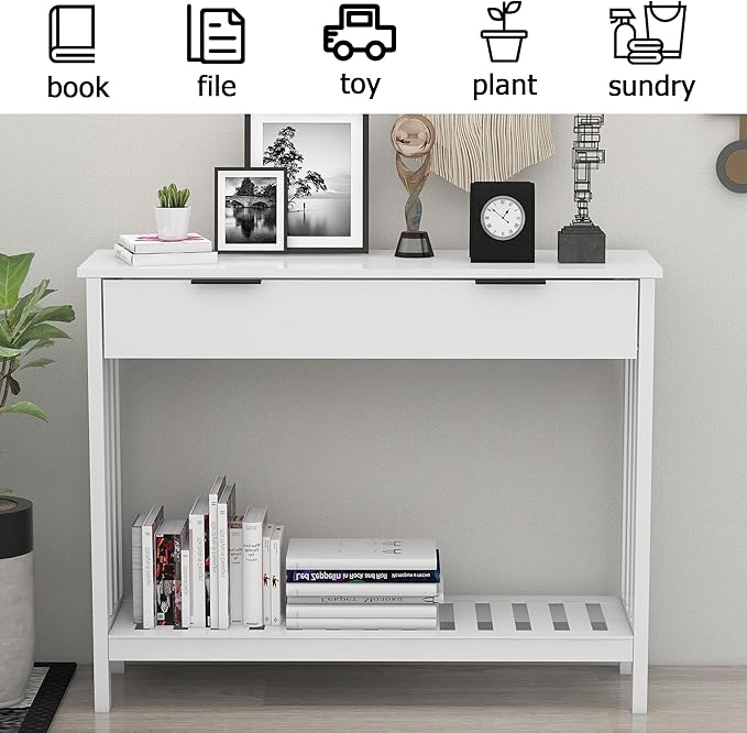 TaoHFE White Narrow Console Table