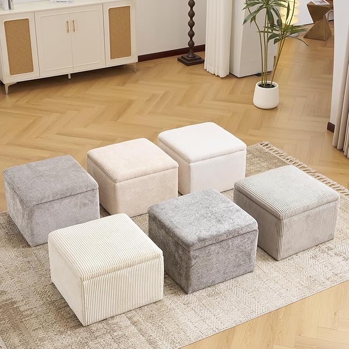 Cube Storage Ottoman, Chenille Ottoman Foot Stools, Ottoman Footstool