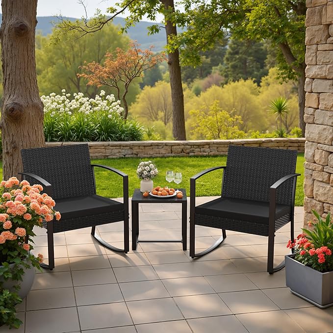Homall Patio Furniture Set 3 Piece Resin Outdoor Bistro Set Rocking Patio Chairs