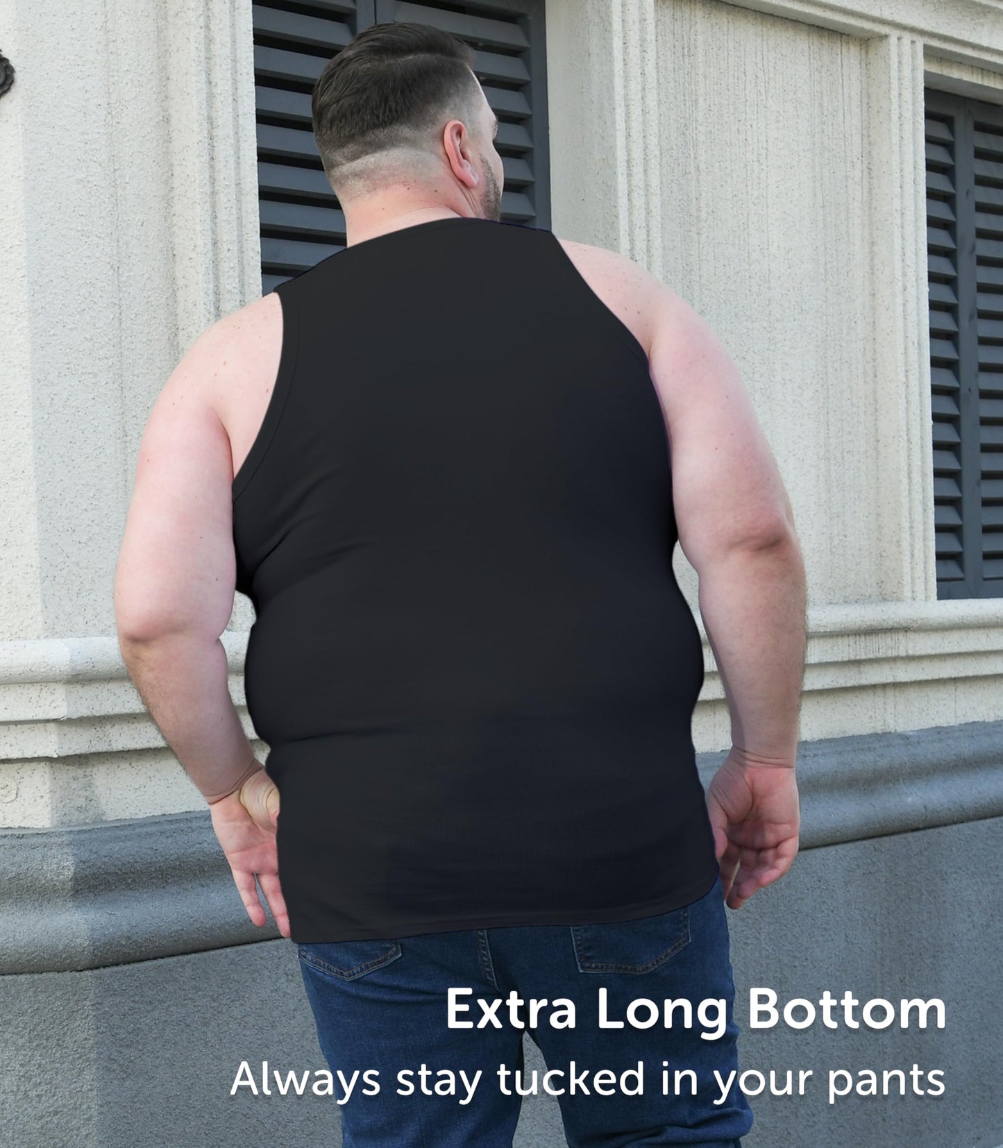 Comfneat Men's 4-Pack Big & Tall Tight Fit A-Shirts Tank Tops Sleeveless Undershirts Stretchy Cotton Spandex Base Layers (Black 4-Pack, 7XL)