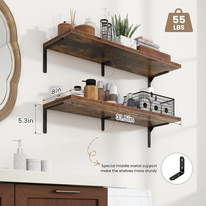 Fun Memories Deep Floating Shelves, 32W x 8D Floating Shelves Set of 2